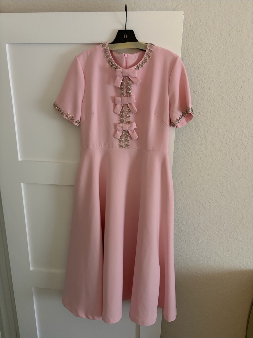 Women’s Pink Bow-Trim A-Line Dress